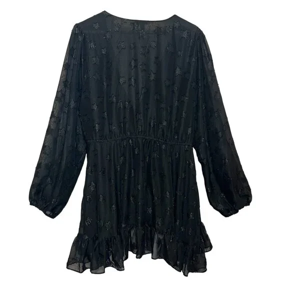 Torrid 2 Top Lurex Star Surplice Ruffle Hem Black Plus Size 2X V Neck Long Slv - Picture 4 of 14